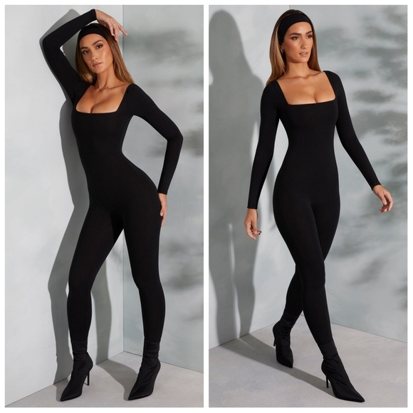 Oh Polly Delanie Square Neck Long Sleeve Bodycon Jumpsuit 8 - Picture 2 of 8